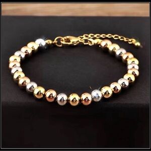 NEW TRI COLOR GOLD SILVER ROSE GOLD CLASSIC ROUND BEAD BRACELET